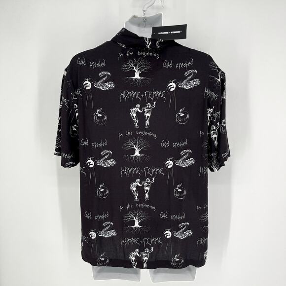 Homme + Femme NEW Genesis Camp Shirt Men Sz M Black Adam Eve Serpent Button Up - Picture 4 of 7